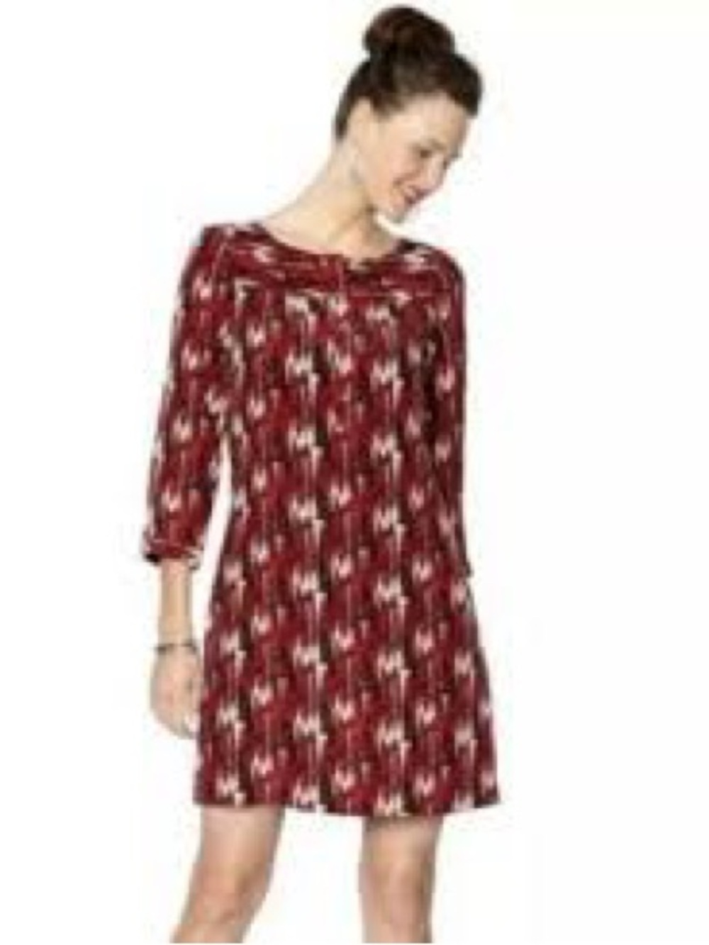 Fossil Burgundy Printed Long-Sleeve Shirt Dress 100% silk medium